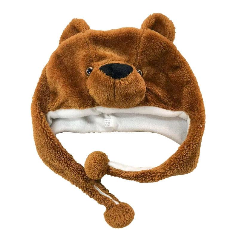 Plush Winter Animal Hat Warm Winter Hood for Adults Bear Earflap Hat Pom Costume Accessory Party Ski Cap