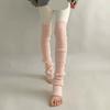 Pink Acrylic Knitted Solid Footless Socks Women Autumn Winter Ballet Style Long Pile Leg Shaping Warm Thick Long Leg Warmers