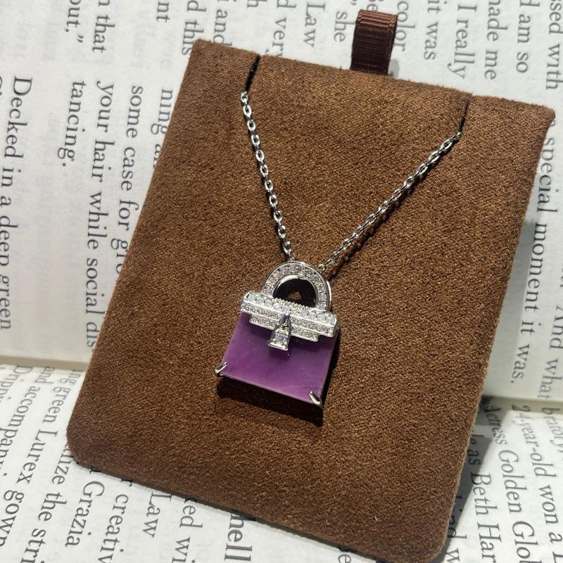 French Retro Light Luxury Full Diamond Violet Bag Necklace Double-Sided Wearable Exquisite Premium Collarbone Chain