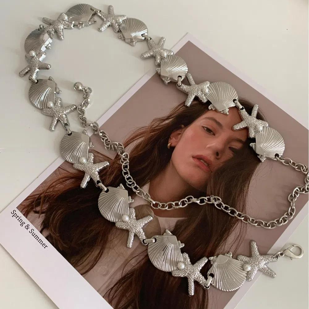Zinc Zinc Alloy Pearl Shell Starfish Waist Chain Ornaments Starfish Beach Body Chain  Daily
