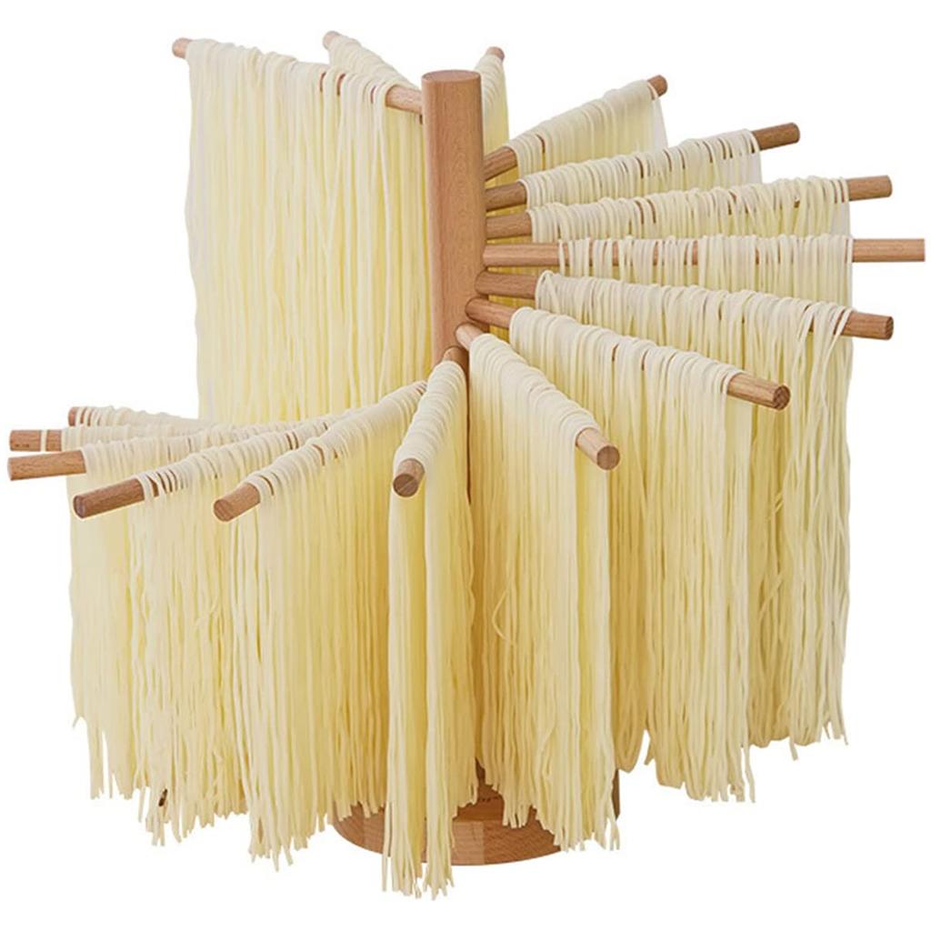 1 Pc Collapsible Pasta Drying Rack Wooden Spaghetti Stand Dryer with 16 Suspension Rods Homemade Fresh Noodle Hanger for Kitchen