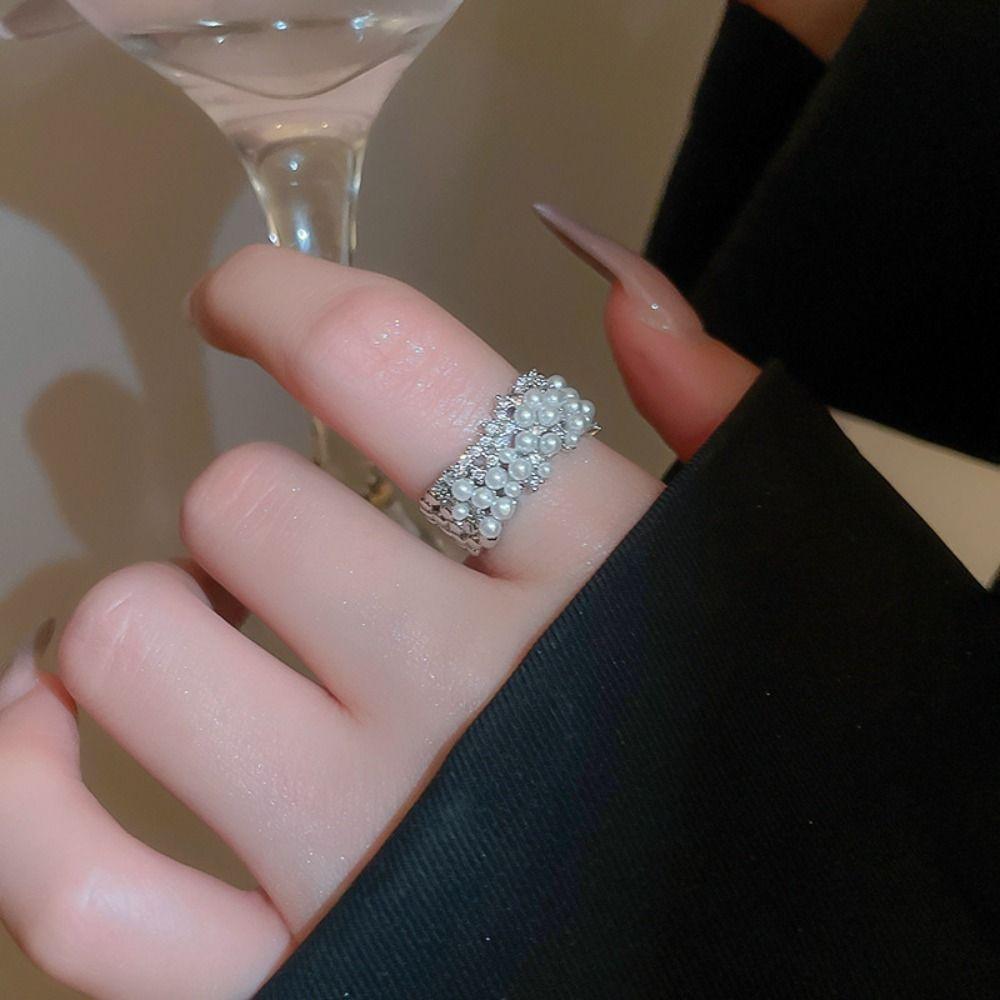 Irregular Pearl Open Ring Exquisite Metal Rings Fashion Vintage Rings  Party