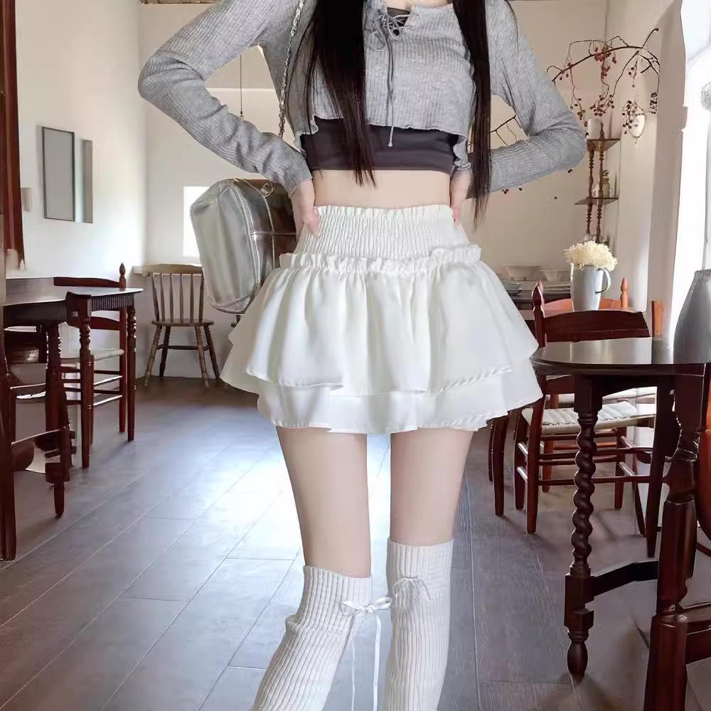 Women's Ballet-Style Puffy Midi Skirt: Elastic Waist, A-Line Flower Bud Design, Pleated Short Skirt Pants