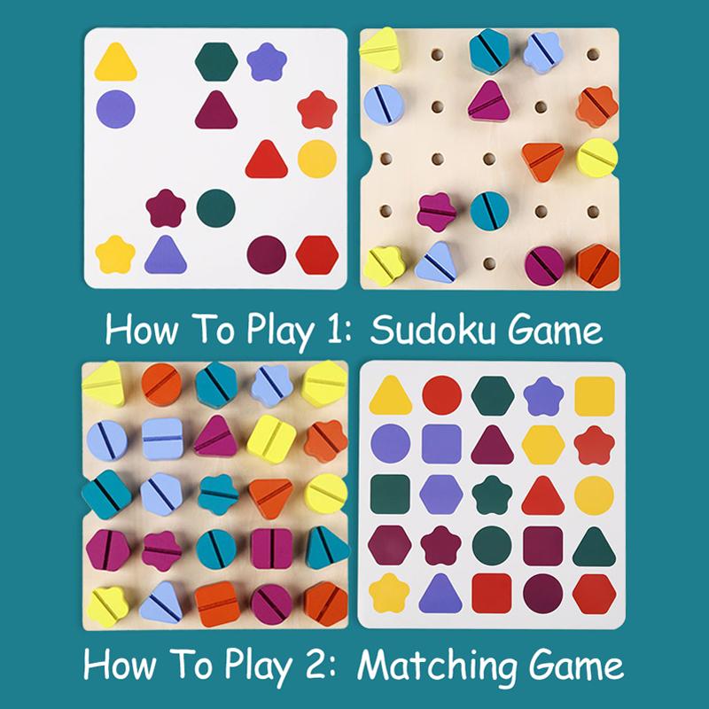 Kids Montessori Screw Driver Board Wooden Toys Basic Skills Learning Color Shape Sorting Matching Game Educational Cognitive Toy