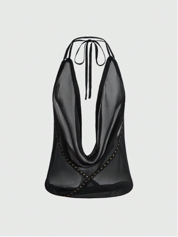 2025 European Retro Backless Rivet Halter Top for Women