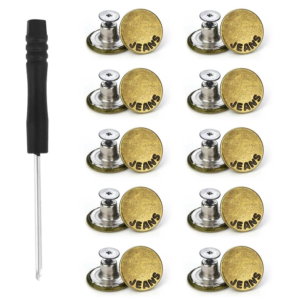10Pcs Detachable Jeans Buttons Nail Free Adjustable Waist Extenders Buttons Snap Fastener Pants Pins DIY No Sewing Buckles Kits