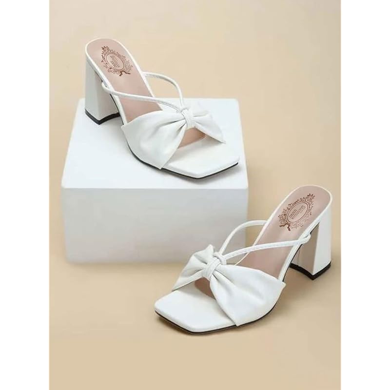 Shoetopia Women & Girls Detailed Strap Stylish Fashion Sandal Block Heels /1296/White/Uk4