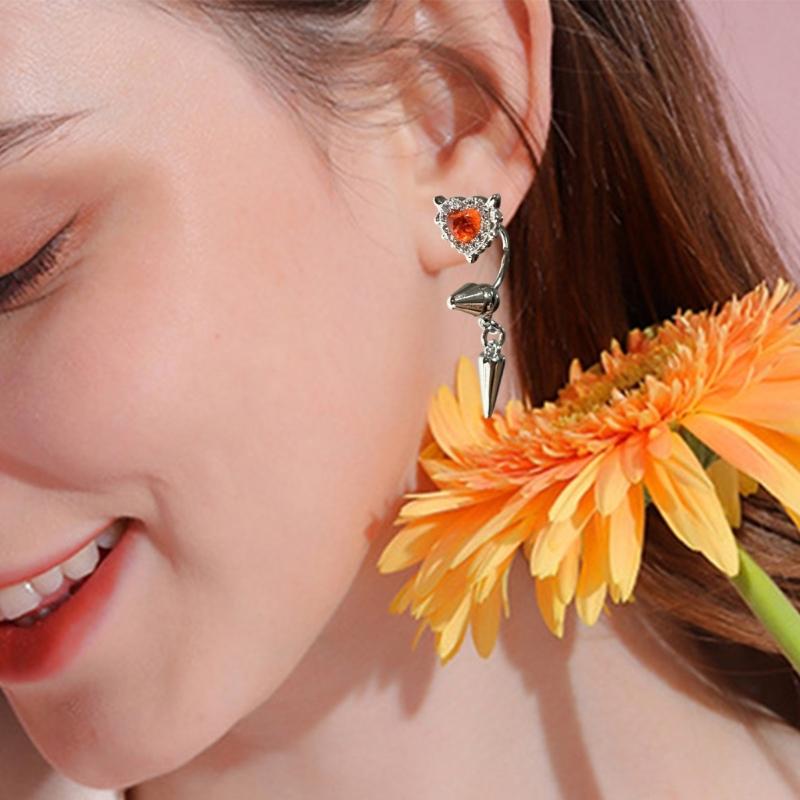 Heart Wing Ear Bone Nail Sparkling Rhinestones Cartilage Studs Earrings Handmade Ear Jewelry For Women Daily Wear