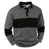 Men's Casual Loose Colorblock Print Lapel Button Long Sleeve Top