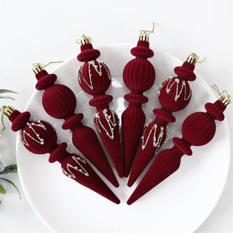 Set mit 6 gerippten Weihnachtsbaum-Anhängern, 18 cm Hängende Auswahl mit texturierter Oberfläche für Kränze, Zuhause und Party-Dekoration