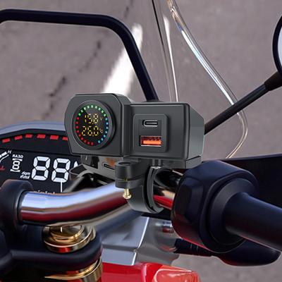 60W Çift PD QC3.0 Motosiklet USB Type C Şarj Cihazı Hızlı Şarj Voltmetre Termometre Dijital Ekran Cep Telefonu Şarj Soketi