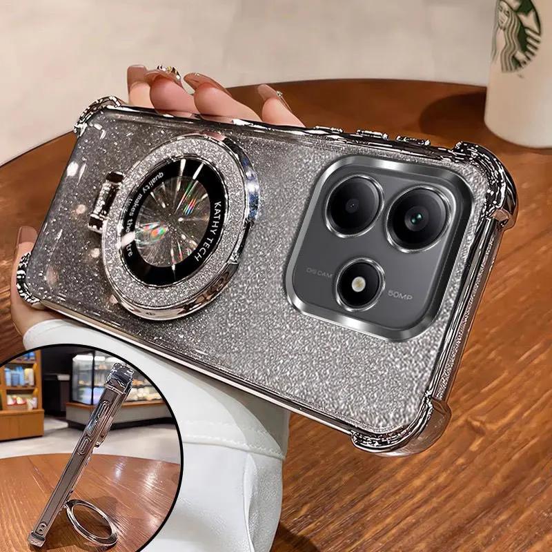 Luxurious and Fashionable Four-corner Anti-fall Shell for Xiaomi Poco X7 X6 Pro X5 5G 4G F6 M6 C75 C65 C55 Glitter Bracket Case