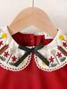 Adorable Red Vintage Dress for Toddler Girls | French-Inspired Floral Embroidered Peter Pan Collar with Bow, Long Sleeve Princess Dress
