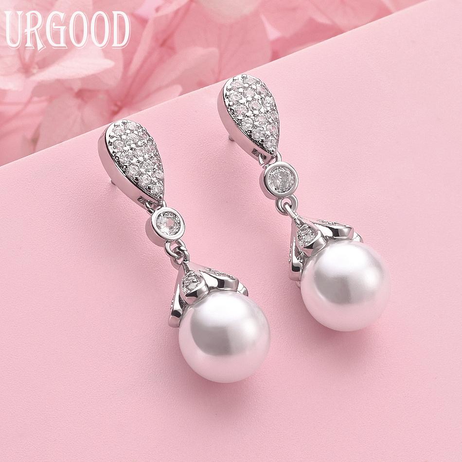 925 Sterling Silver 16mm Pearl Earrings Wedding Jewelry