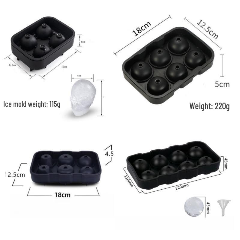 Silikonová miska na led potravinářské kvality: 4, 6, 8, 15 mřížek a 6, 8 forem na koule, Lebka, Jedna koule, Růže, Diamant.