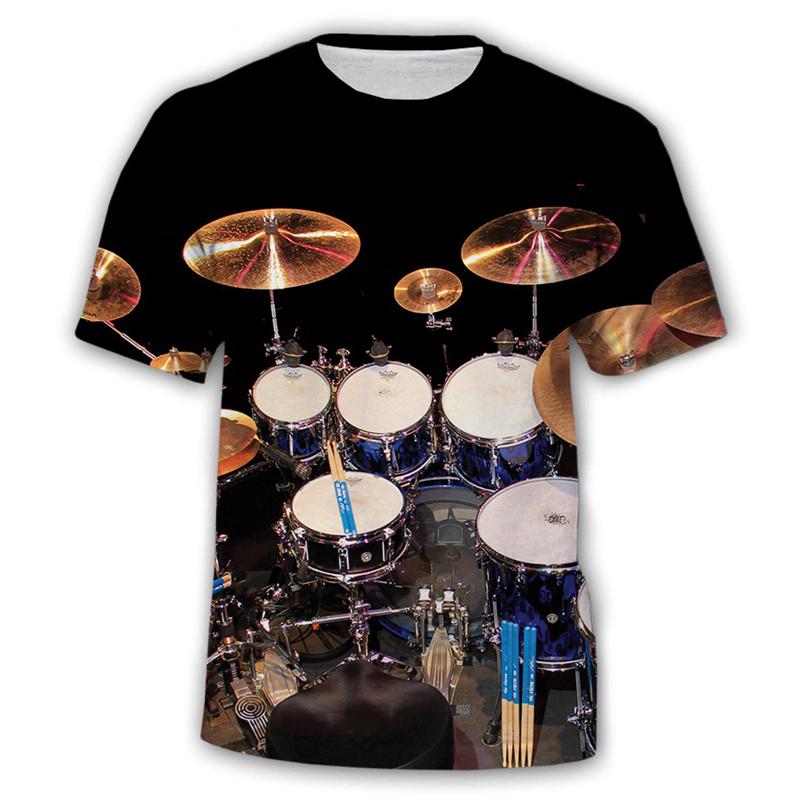 ETST35 3D Printing Drum T-shirt Voor Mannen Muziekinstrument Patroon Korte Mouw T-shirts Mode Zomer Hip-hop Losse Street T-shirts 4XL