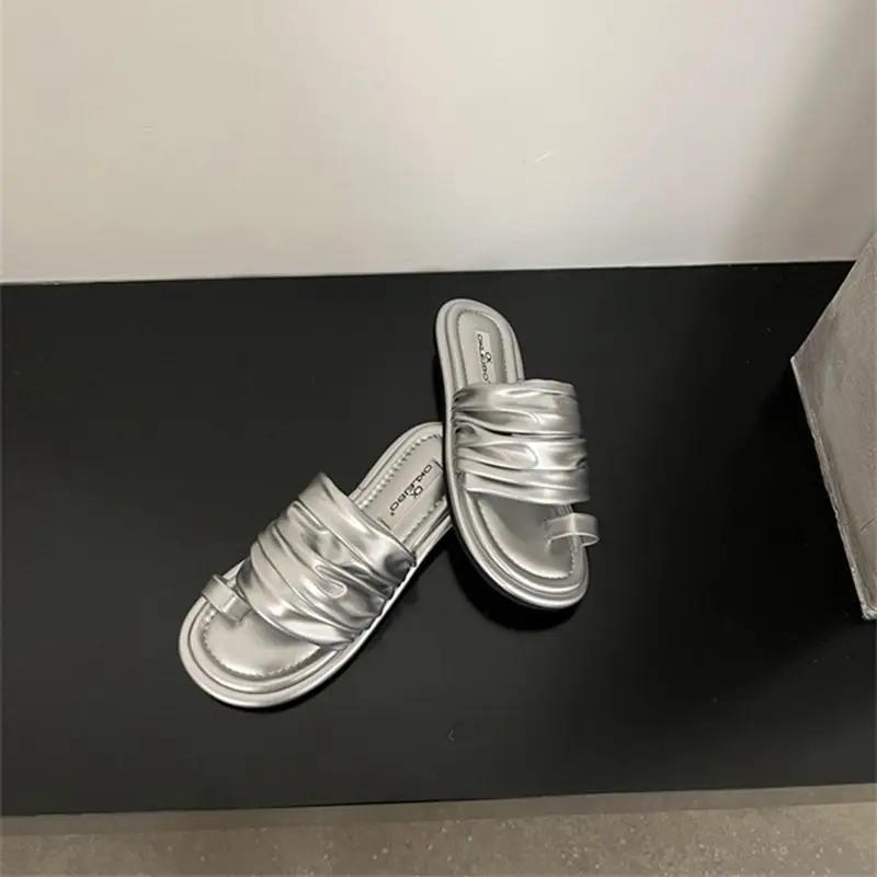 Fashion Off White Shoes Flat On Beach Open Toe Outside Word Women's Slippers and Ladies Sandals Slides Trend Footwear Unique B F I Sale