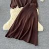 Autumn Casual Two Pieces Sets Women O-Neck Loose Knitting Top+Elastic Waist Large Swing Skirt Basic Korean Winter Sets