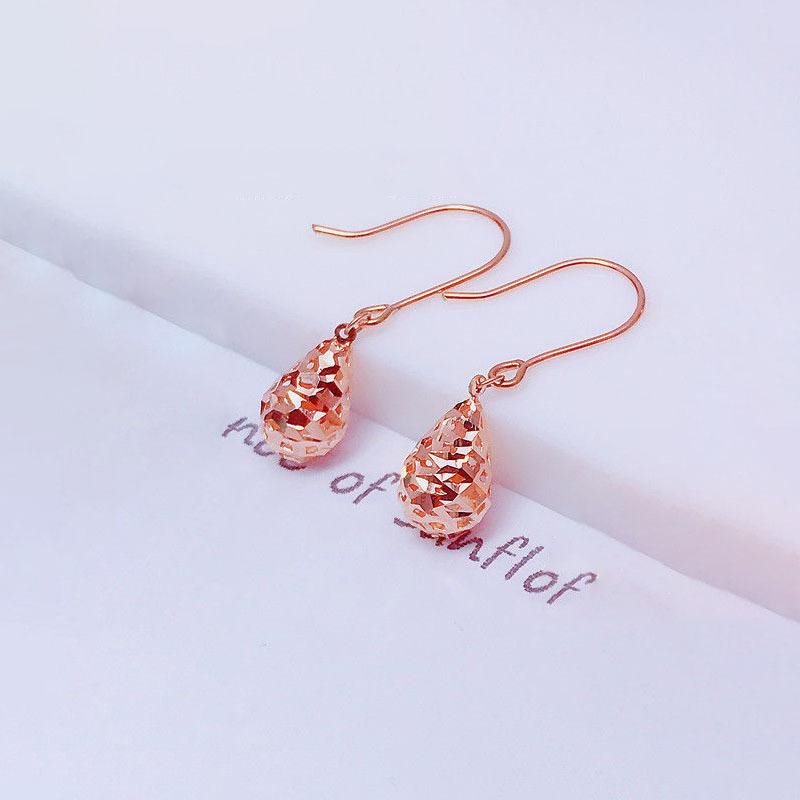 Exquisite Russian Purple Gold Shiny Plain Gold Water Drop Earrings Fashionable Rose Gold-Plated Hollow Fringed Earrings Jewelry (rose gold plated pair)