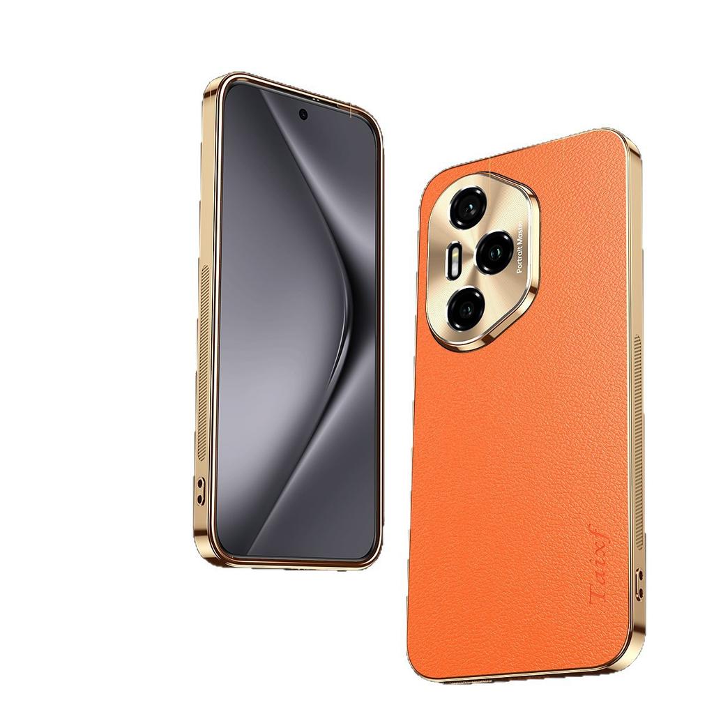 High-end plain leather is suitable for Honor 200pro mobile phone case, lychee pattern 500 all-inclusive anti-drop 400 electroplating 300 fine holes p