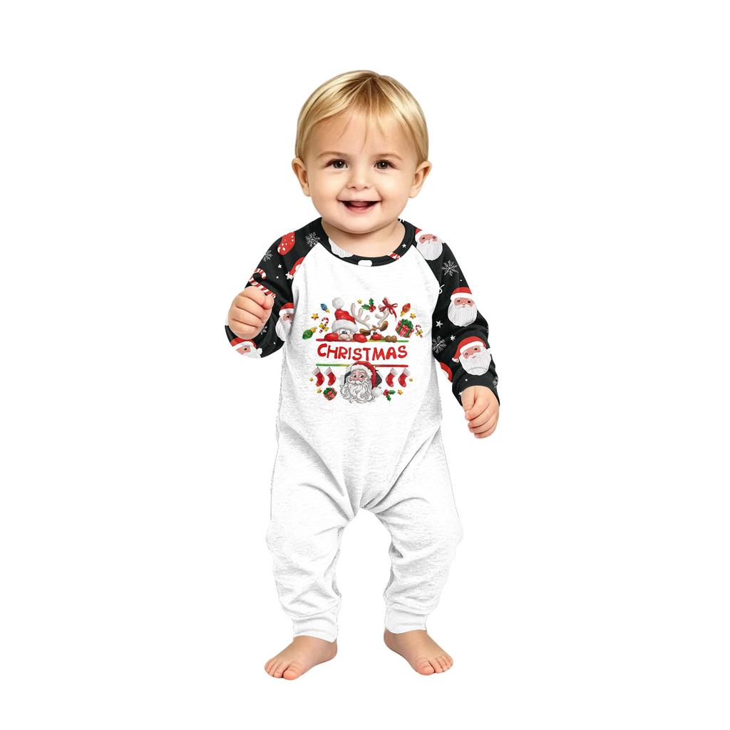 Matching Family Christmas Print Long Sleeve Round Neck Set for Parents and Kids