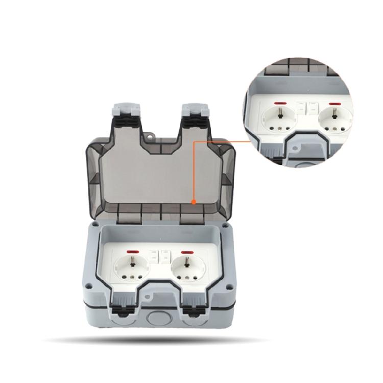 Gniazdko Elektryczne Wodoodporne 2-gniazdowe Puszka z Zamykaną Pokrywą do Ogrodu
