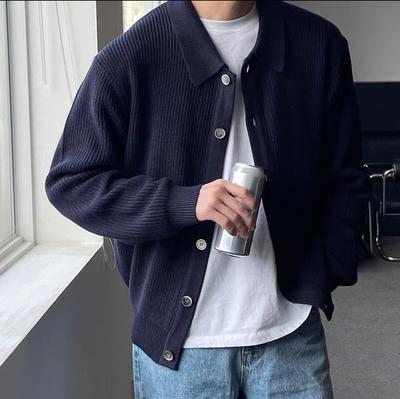 Men's Solid Color Simple Handsome Sweater Youth Lazy Leisure Knitted Cardigan