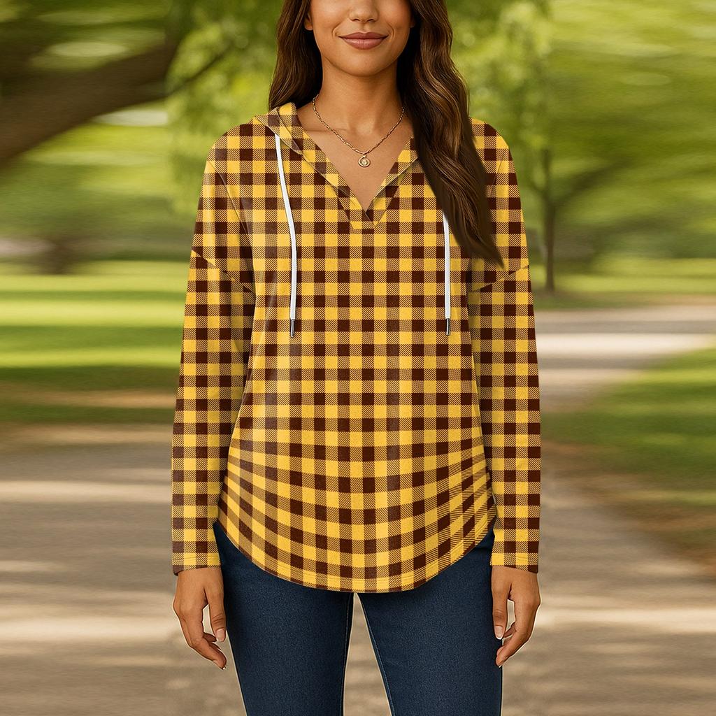 Damenmode Kapuzenpullover V-Ausschnitt Langarm Geblümter Kordelzug Lässig Locker Pullover Tops