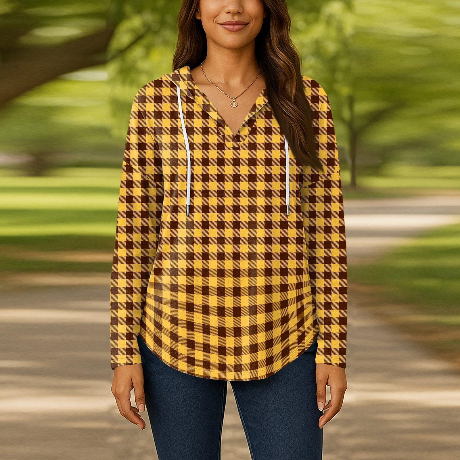 

Женские модные толстовки с капюшоном V-образным вырезом с длинным рукавом и цветочным принтом на шнурке, повседневные свободные пуловеры XL