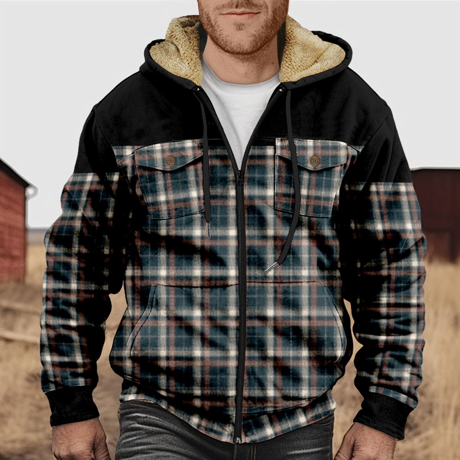 

Мужская куртка с двойным карманом и клетчатым принтом. Мужская весенне-осенняя повседневная трендовая куртка на молнии с капюшоном. M