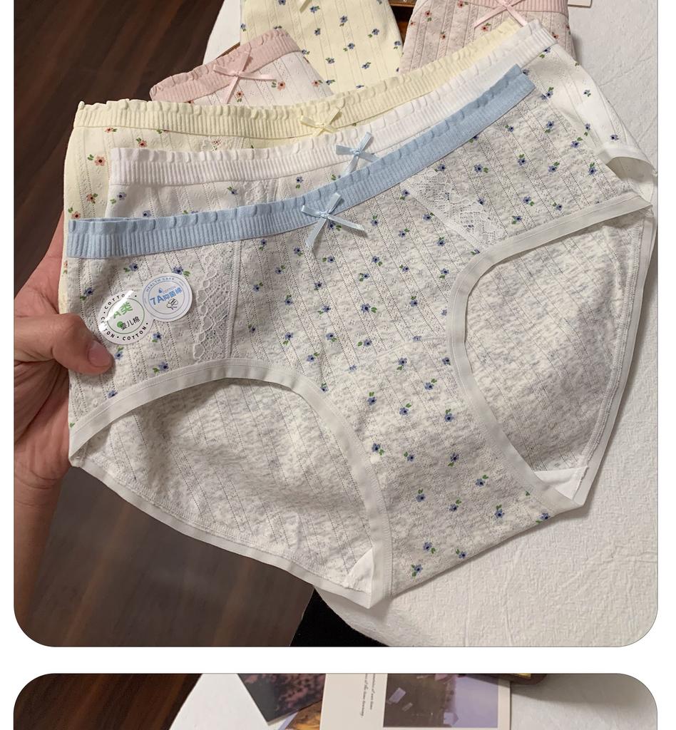Women Teen Girls Mid Waist Pure Cotton Antibacterial Extended Crotch Triangle Underwear