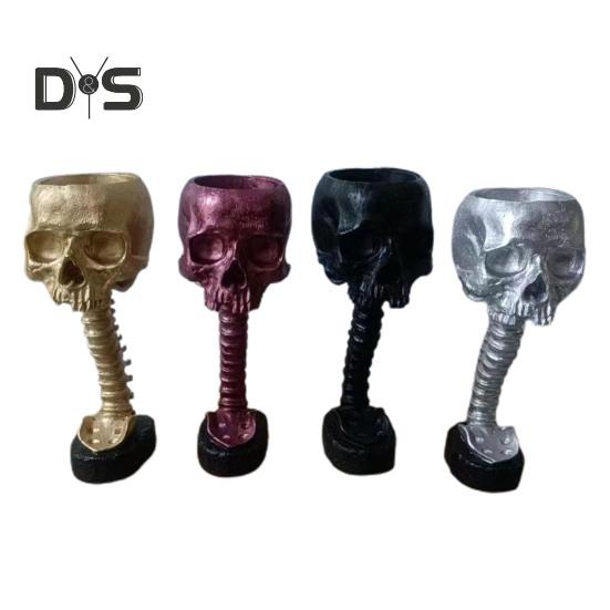 Skull Planter with Spine Stand Realistic Resin Skull Flower Pot Gothic Home Decoration Halloween Candy Bowl for Home Office Decor