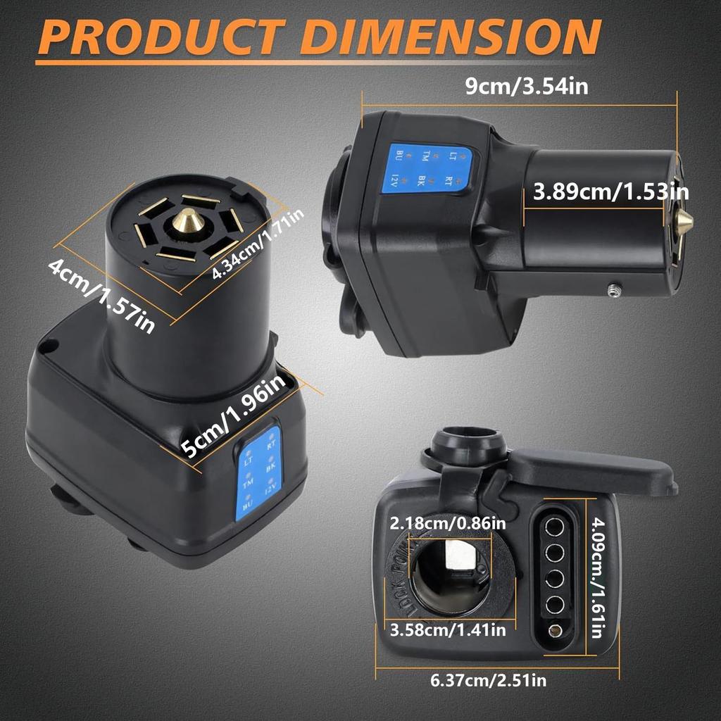 Trailer Plug Tester Waterproof 12V 7 Pin Detector Trailer Light Test Adapter For Boats RV Pickup Wiring Installation Roadside