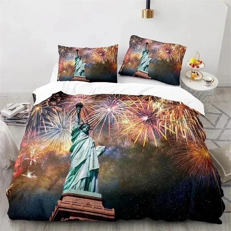 Statue Of Liberty Duvet Cover King Size Microfiber World Famous Building Bedding Set New York Landmark Cityscape Comforter Cover