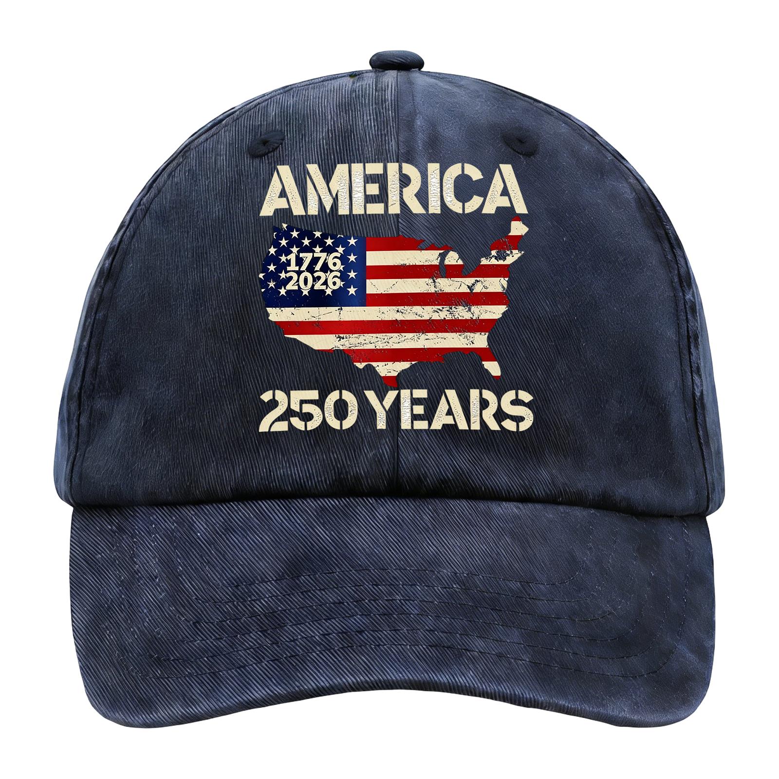 

Adjustable 250th Anniversary Commemorative Cap With Patriotic Print. One Size Темно-синій