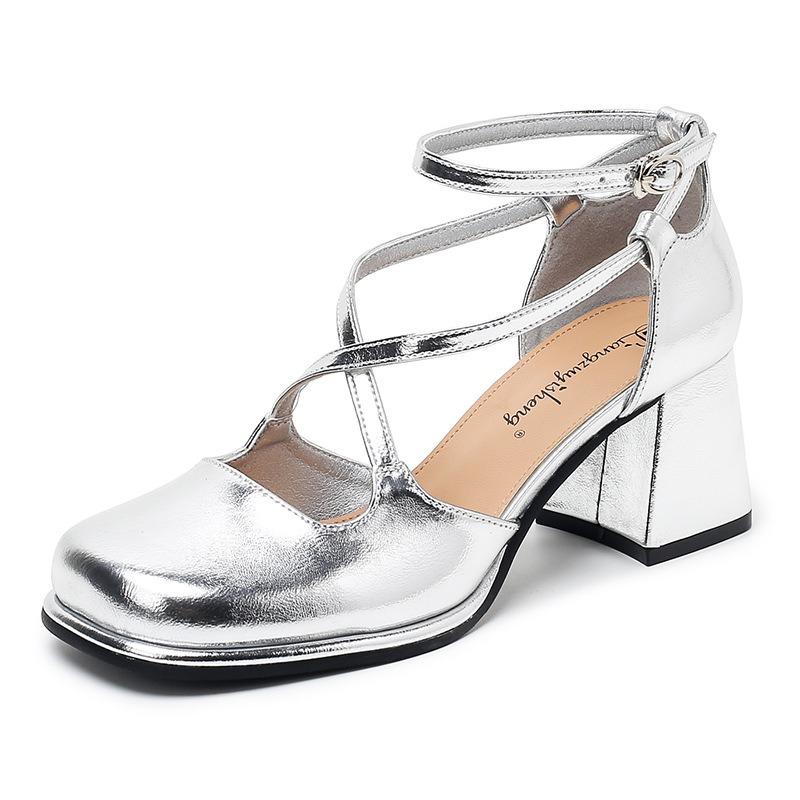 Crossed thick heel sandals bag head women's spring new light mouth summer word with high heels single shoes imperial sister skirt