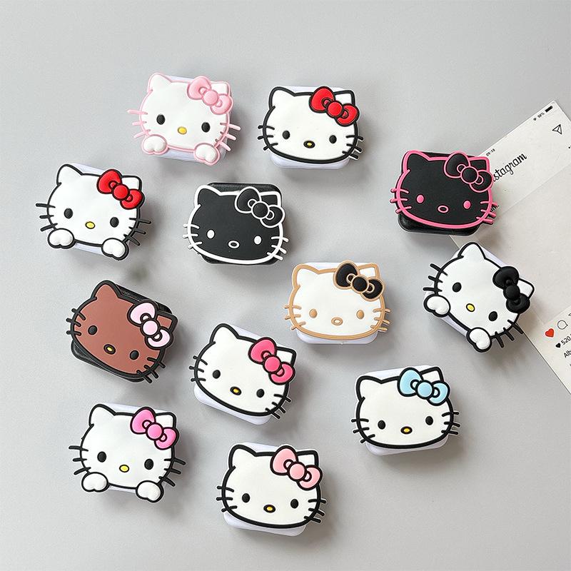 Cartoon Kt Cat Flip Mirror Mobile Phone Airbag Bracket Paste Type Portable Makeup Mirror Retractable Ring