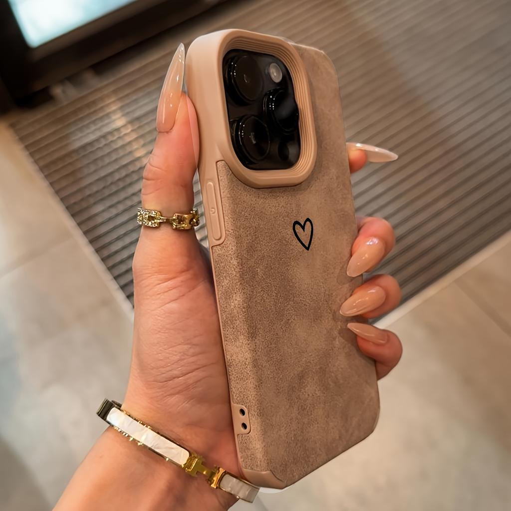 For iPhone 17 16 15 14 13 12 11 Pro Max XS X XR 16 15 Plus Phone Case Fashion Heart-shaped Design Faux Leather Protective Cover