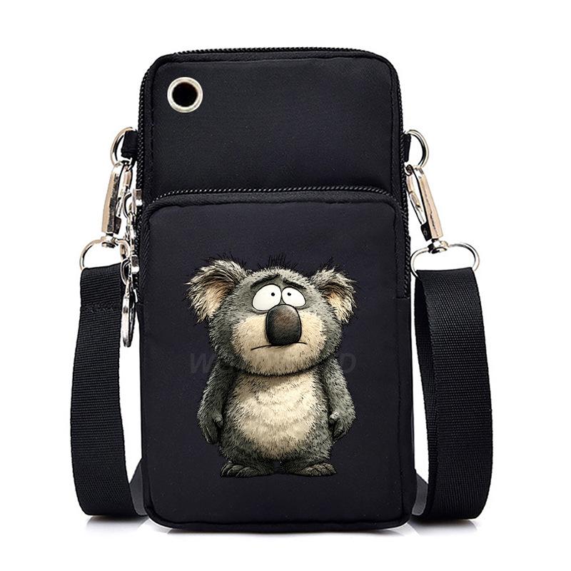 Funny Animals Personality Printing Black Oblique Span Small Bag Multifunctional Casual Portable Mobile Phone Bag