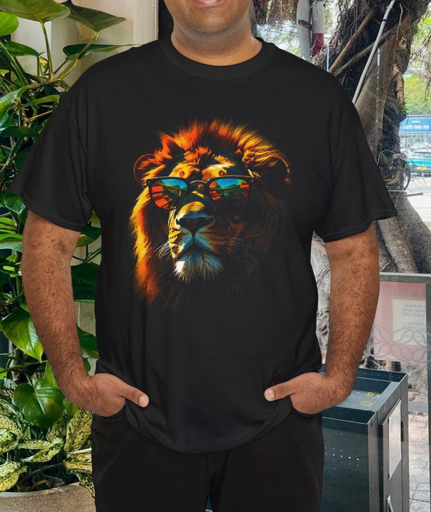 Lví umělecké dílo Sluneční brýle Barevné umění Zvíře ze zoo Lví tričko