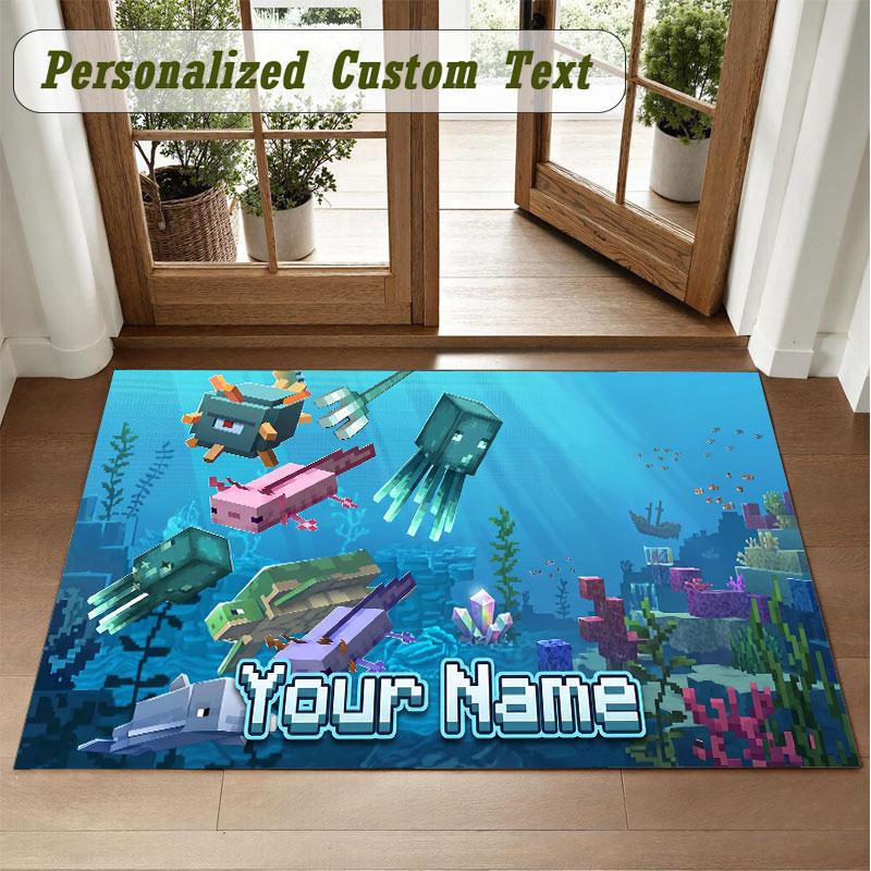 Crystal Velvet Square Rug Custom NameMinecraft Pattern Non Slip Home Floor Decor Rug