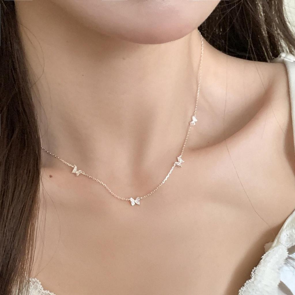 Elegant S925 Sterling Silver Butterfly Necklace - Korean Style Clavicle Chain for Women, Versatile & Trendy