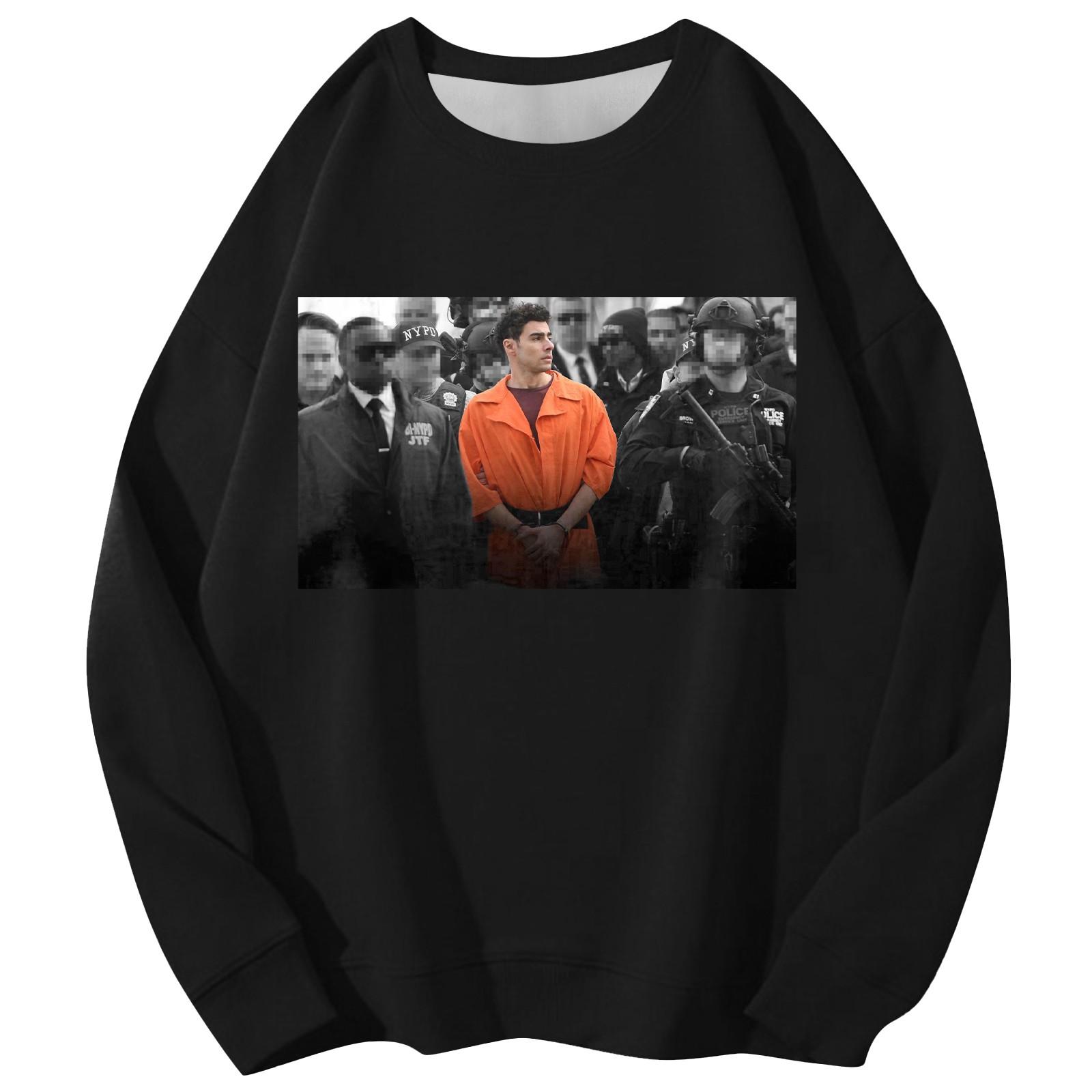 Unisex Casual Fashion Printed Round Neck Loose Long Sleeve Sweater Top M чёрный