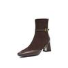 Krazing Pot Flock Cow Skin Square Toe Thick Heels Chelsea Boots Size 42 Beauty Lady Women Modern Fashion Girl Ankle Boots