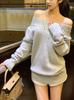 Stardust Shards Hot & Spicy Hot Dog One-Shoulder Diamond Mid-Neck Sweater