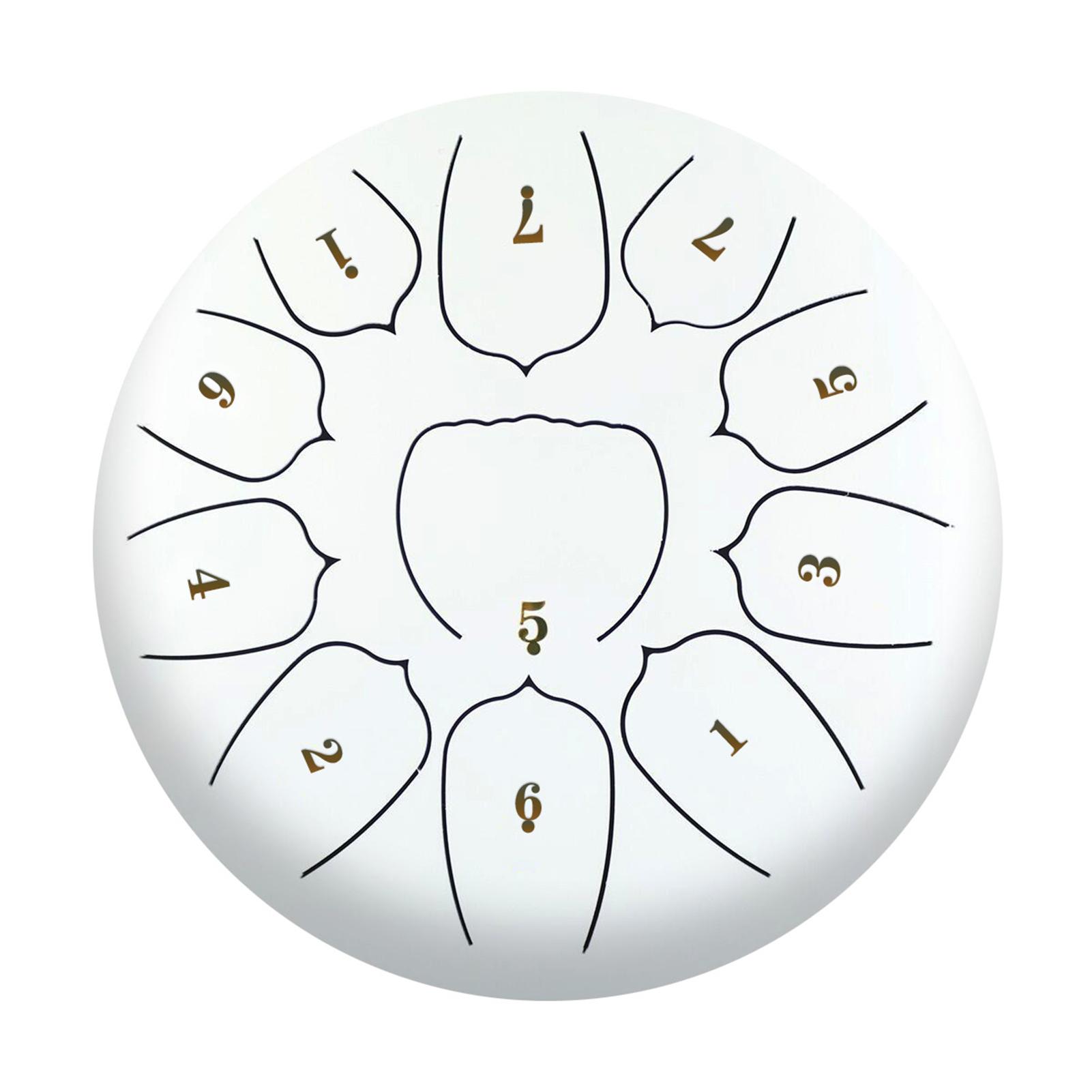 

10-дюймовый стальной барабан для языка, 11 нот, хэндпан-барабан с барабанным молотком, выбор пальцев, перкуссия для белый