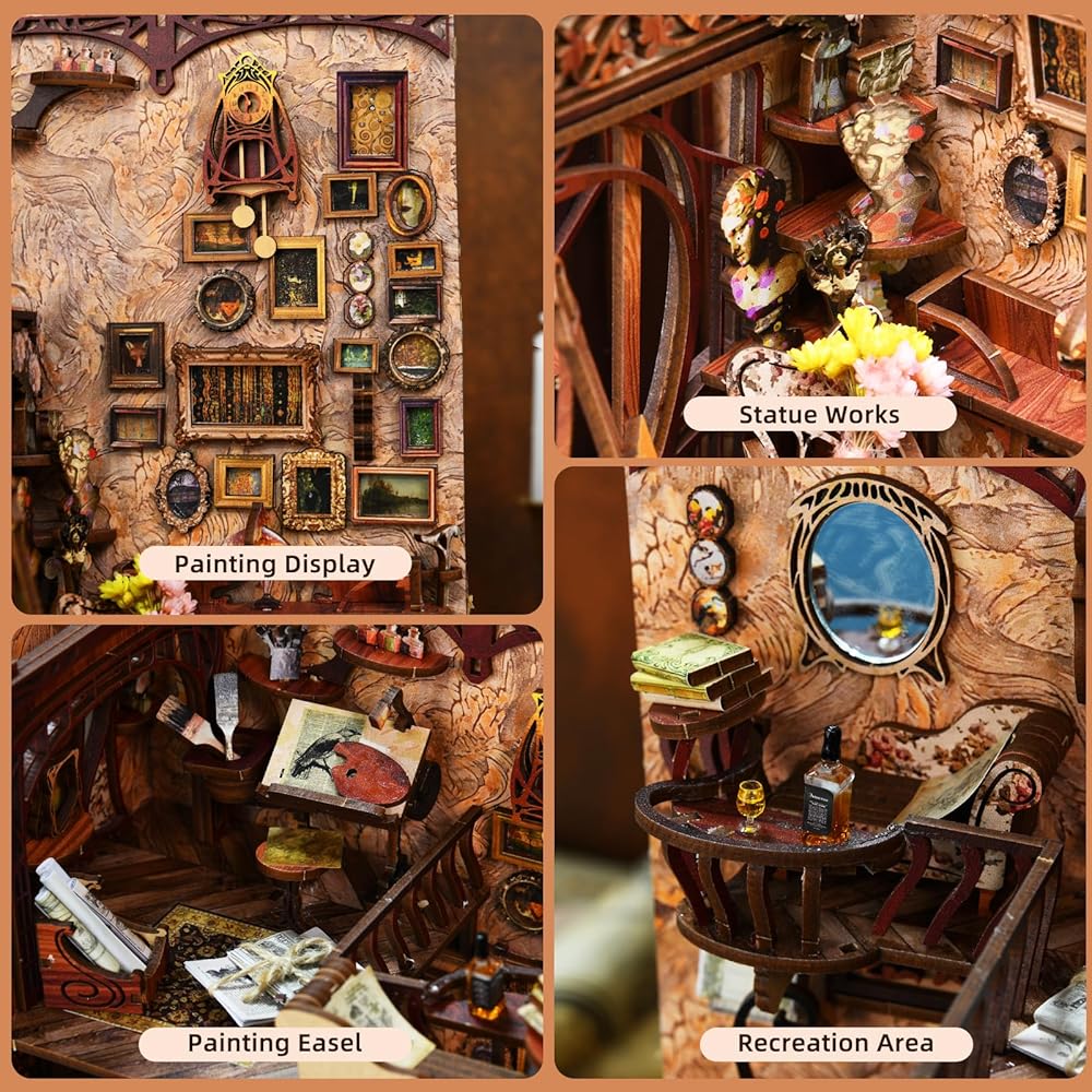 MiniCity DIY Book Nook Kit 3D Miniature House with LED Decoration Woodcraft Bookend for Teens and Adults