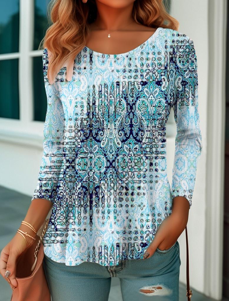 Fashion Women's T shirt Tee Graphic Print Casual Long Sleeve Weekend Vintage Ethnic Crew Neck Regular Fit Painting Fall & Spring