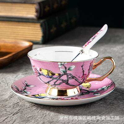 200ml Europe Oil Painting Bone China Coffee Cup Mug Plate Spoon Set Luxury Elegant Mug Porcelain Tea Cup Teaware Party Drinkware