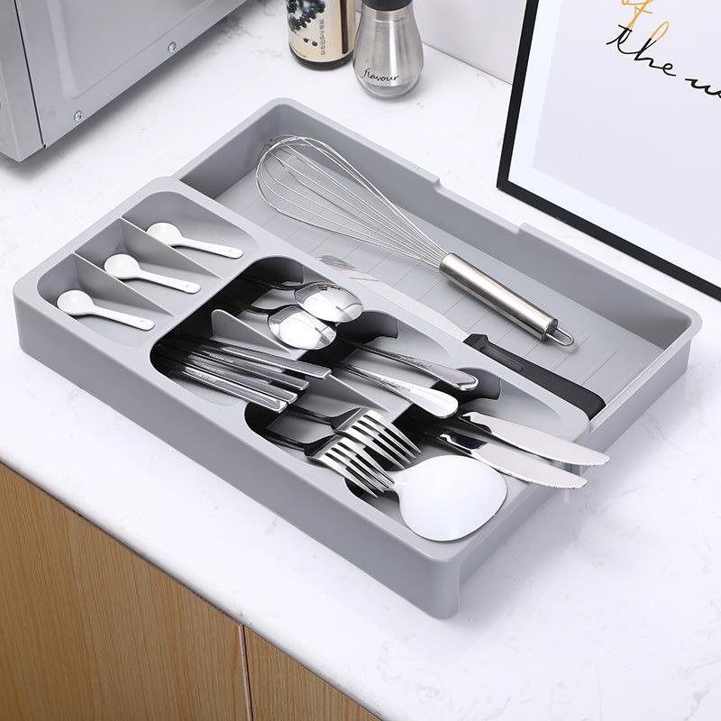 Knife Holder Cutlery Organizer Storage Tray Expandable Organizer Multipurpose Kitchen Drawer Spoon Knife Fork Holding Flatware